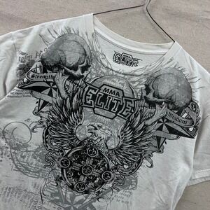 MMA Elite Mens Graphic T-Shirt Gray Skulls Eagle Strength Wisdom Size L